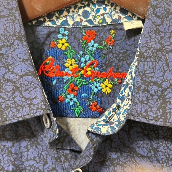 Robert Graham Men’s buttondown Shirt, Navy blue and black, size L - Picture 2 of 13